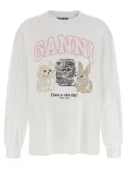 [Ganni] Ganni-Animal Print T Shirt Bianco-Donna S