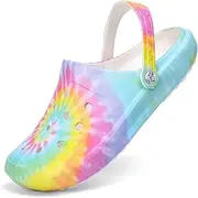 [HoEase] Women's Tie-dye Pattern Clogs, Slip On Lightweight Two-Way Wear Garden Clogs, Non-Slip Summer Beach Slides, Garden Shoes for Women