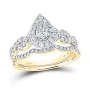 14k Yellow Gold Pear Diamond Bridal Wedding Ring Set 1 Cttw (Certified)