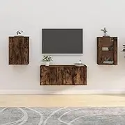Wall Mounted TV Cabinets Smoked Oak, Living Room Entertainment Center, Bedroom Storage Table Shelves - 40x34.5x60 cm, Set of