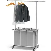 3-Bag Laundry Sorter & Garment Rack - Silver