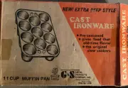 Vintage Betty Best Cast Iron Rustic 11 Hole Muffin Pan Made In Taiwan 8" New