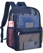 Mesh Backpack Lightweight See Through Backpack for Commuting Swimming Blue