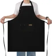 Extra Large Aprons for Men Adjustable Button Bib Apron with 3 Pockets Chef Co...