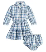 [Polo Ralph Lauren Kids] Polo Ralph Lauren Kids Baby checked cotton dress and bloomers set M 24 blue