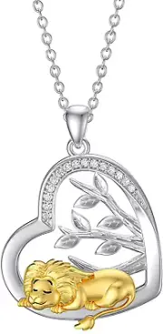 Animal with Tree of Life Necklace 925 Sterling Silver Cute Lion Pendant Necklace