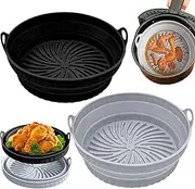 Bigqin 2 Pack Foldable Air Fryer Silicone Pot 7.9inch Reusable Air Fryer Silicone Liner Replacement of Parchment Paper Liners for Baking Oven Accessories, Round 7.9"*2.4",Non Stick (Black+Grey)