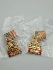 (2) 1994 World Cup USA Coca Cola Lapel Vest Hat Pins American Flag NOS