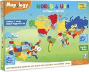 magimake Mapology USA & World Map Puzzle with Flags, Capitals, Stickers