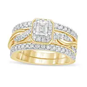 1.0 CT. T.W. Emerald-Cut Natural Diamond Frame Twist Shank Antique Vintage-Style Bridal Engagement Ring Set in Solid 14K Gold