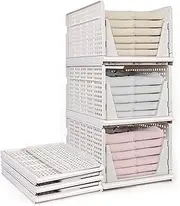 X-Large Stackable Plastic Storage Basket Foldable Closet Organizers Clothes Drawer Storage for Cupboard Kitchen Bathroom Bedroom Office (3 Pack)