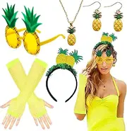 7-Piece Pineapple Costume Women's Pineapple Costume Set, Pineapple Headband, Pineapple Earrings, Pineapple Necklace, Party Glasses Pineapple, Funny Sunglasses, Hawaiian Costume Accessory, Pineapple