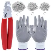 Straight Hog Ring Pliers Set with 360 Pcs Galvanized Hog Rings, 3/8", 3/4", 1...