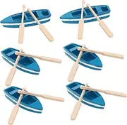 6pc Blue Mini Row Boat Nautical Decor Wood Boat Model Home Decor Ocean Room Dec