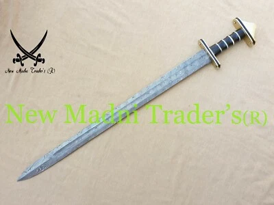 39" DAMASCUS HANDMADE BONE AND BLACK HORN HANDLE REPLICA SUTTON HOO SWORD