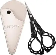 HITOPTY Small Sewing Scissors with Cover - Embroidery Scissors for Crafting Needlework Thread Snips Fabric Yarn Detail Cutting Tool, Little Straight Tip Shears Black Vintage