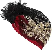 OFFIGAM Bead Flower Headwrap Women Cloth Turban Comfortable Beanie for Women Stylish Headwrap Women Cloth Turbans Cloth Hat for Women