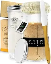 KRUSTENZAUBER 2 x Sourdough Starter Set - 2 x 600 ml Fermentation Jar with Spatula and Thermometer - Bread Baking Accessories, Sourdough Glass, Fermenting, Sourdough Starter Kit, Empty Glass