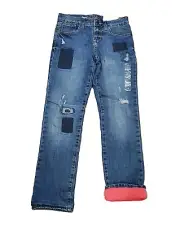 New Gap Kids Girls Winter Medium Wash Fleece Lined Patchwork Denim Jeans Sz 10