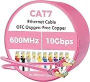 Cat 7 Ethernet Cable 30 FT, 10Gbps High Speed Internet Cord, SFTP Shielded, OFC Pure Copper, CAT7 RJ45 LAN Network Cable Compatible with PC, Laptop, PS5, Xbox Modem, Router, PoE, Pink Cable