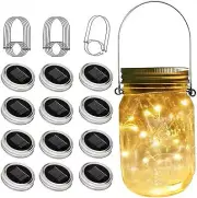 Solar Mason Jar Lights, 12 Pack 30 LED Waterproof Fairy Firefly Jar Lids Stri...