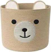 Bear Laundry Baskets Laundry Hamper Storage Baskets with Handles,Decorative Basket for Living room,Woven Storage Basket for Toys Bin Pillows Blankets Clothes (Khaki - Version 2)