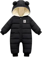 [LAVIQK] Newborn Snowsuit Baby's Romper Jumpsuit Winter Coats Warm Down Coat Cute Padded Windproof Onesie for infant girls boys, Black, 0-6 Months