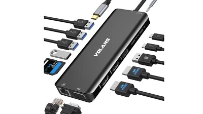 VOLANS VL-UCTDMH-S Aluminum 14-in-1 USB-C Hub with 100W PD