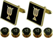[Select Gifts] Organist Gold Cufflinks Masonic 5 Shirt Dress Studs Box Set