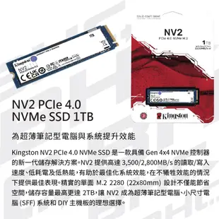 金士頓 NV2 1TB Gen4 PCIe SSD 固態硬碟 (SNV2S/1000G)