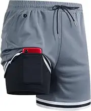[Aserlin] Men's Athletic Shorts 2 in 1 Workout Running Shorts with Reflective Zipper Pockets and Towel Loop