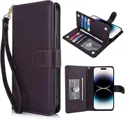 Procarcasa for iPhone 13 Pro Max Wallet Case,for iPhone 13 Pro Max Case [7 Card Holders][Wrist Strap] PU Leather Wallet Shockproof Stand Kickstand Magnetic Clourse Phone Cover-Dark Purple