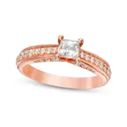 1.0 CT. T.W. Princess-Cut Natural Diamond Pav? Engagement Ring in Solid 14K Rose Gold