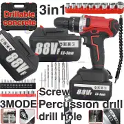 88V CORDLESS DRILL+PRECUSSION DRILL HEAVY DUTY IMPACT DRIVER AMMER AU