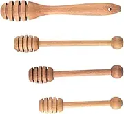 NAMOARLY 4 Pcs Wooden Honey Stirrers Reusable Mixing Spoons for Honey for Home Restaurant Log Color Portable Juice Stirrer