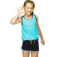 在飛比找Yahoo奇摩購物中心優惠-沙兒斯 泳裝 藍色水玉可愛背心兩件式少女泳裝