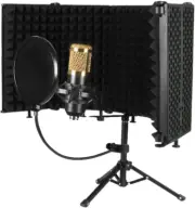 Microphone Isolation Shield, 5 Panel Sound Shield with Pop Filter and Tripod ...