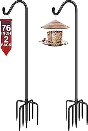 Gtongoko 2 Pack Shepherds Hook 76 Inch New Version, Tall Bird Feeder Pole, Adjustable Shepards Hooks for Outdoor Plant Baskets, Lanterns, Weddings Decor, Solar Lights, Black