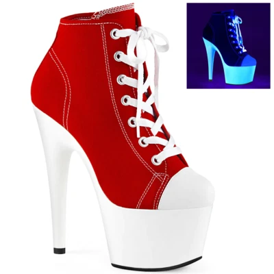 Pleaser Adore-700SK-02 Harley Quinn Platform Sneakers Neon Red Heels