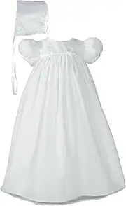 [Little Things Mean A Lot] Baby Girls White Bonnet Embroidered Christening Dress Outfit