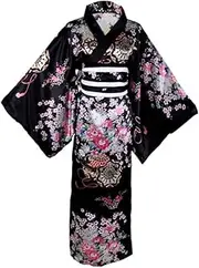 [ChangNanJun] Kimono Costume Adult Japanese Geisha Yukata Floral Patten Gown Blossom Bathrobe Sleepwear with OBI Belt