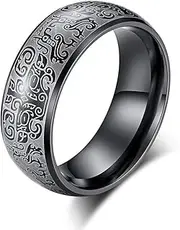 [Generic] Black Ring Adorned Titanium Steel Exquisite Taotie Patterns, Showcasing Unique Chinese Mythological Charm