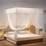 Mosquito Net Bed e Stainless Steel Canopy Bed e Curtains Thicken Four e Bed Canopy Post for Various Types of Metal Bed Wooden Bed Wrought Iron Bed(Green Full)