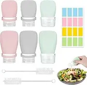6 Pcs Leak-proof Squeeze Salad Dressing Container, Portable Sauce Condiment Bottles with 2 Pcs Cleaning Brush, Mini Silicone Food Storage Bottle for Travel Barbecues School Lunch Work