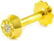 [Monde Petit] 9K Yellow Gold Piercing Round Carved Cubic Zirconia Cartilage - Gift Box - Mondepetite, Yellow Gold