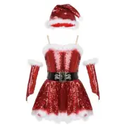 ICE SKATING DRESS Sparkly Ms Santa Claus Figure Skate Christmas Costume CHILD 6