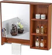 Wall-Mounted Mirrors, Multi-Layer Bathroom Cabinet, Wall-Mounted Waterproof Bathroom Box, Makeup with Shelf (Wood 70 * 70 * 13 cm)