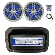 Dual Marine Radio,Spa Bezel,Adapter,Antenna,Wire, 2x 6.5" 180W Charcoal Speaker