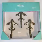 Pillowfort Airplane Silver Nickel Wall Hooks Coat Towel Hanger Aviation Decor