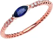 [Dainty and Elegant Gold Rings] 14k Rose Gold Dainty Diamond and Marquise Sapphire Beaded Stackable/Promise Ring